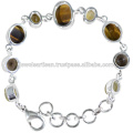 Lovely Tiger Eye And Multi Gemstone 925 Sterling Silver Bracelet Jewelry